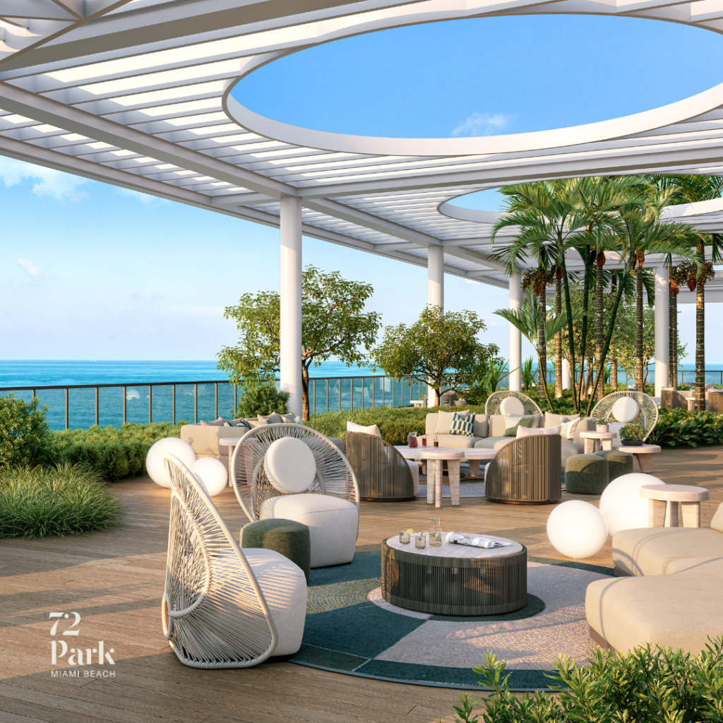 Golden hour looks better from the top. ✨ The rooftop at 72 Park offers the ultimate indoor-outdoor escape, blending organic textures with endless Atlantic views. From morning espresso to sunset spirits, this is your private sanctuary in the sky. 🍹🌴 #72Park #RooftopLiving #MiamiBeachRealEstate #OutdoorLuxury #SkyLounge #MiamiLuxuryLiving